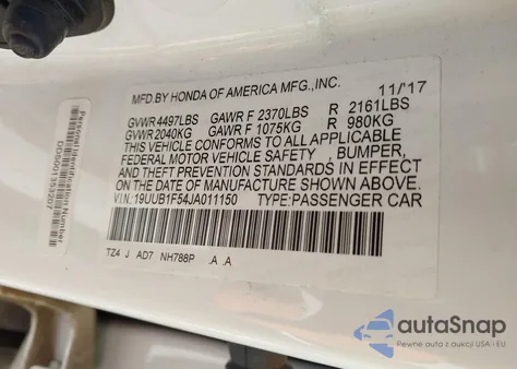 2018 Acura Tlx Tech Pkg from USA, damaged, VIN 19UUB1F54JA011150
